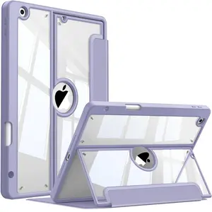 Fintie Shockproof Protective Case for iPad 9th Gen 10.2", iPad 8th/7th Gen Cover, Multiple Standing Angles, Soft TPU Clear Back, Lilac iPad Casing