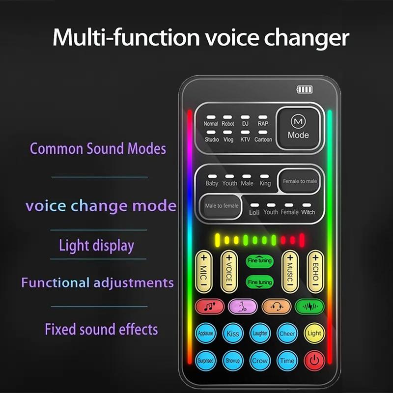 i9 Real-Time Voice Changer with Sound Card – 8 Voice Effects, Full Accessories Included (Mini Mic, Monitor Earphone,  Adapters), Plug & Play, Compatible with PC, PS5, Xbox, Switch, Android & iOS