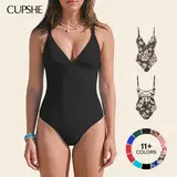 CUPSHE Women's Tummy Control 1-Piece Bathing Suit - Plunging Deep V-Neck, Body Shaping, Adjustable Lace-Up Support Back Monokini for Summer Beach, Sports Swimwear (Shapewear) #outdoorfun