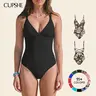 CUPSHE Women's Tummy Control 1-Piece Bathing Suit - Plunging Deep V-Neck, Body Shaping, Adjustable Lace-Up Support Back Monokini for Summer Beach, Sports Swimwear (Shapewear) #outdoorfun