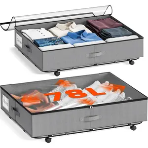 XXXL 78L Under Bed Storage with Wheels, Rolling Storage Containers with Clear Lid & Label, Heavy-Duty Metal Frame, Easy Pull-out, Underbed Storage Bins for Clothes, Shoes, Blankets, and Toys(2PACK)