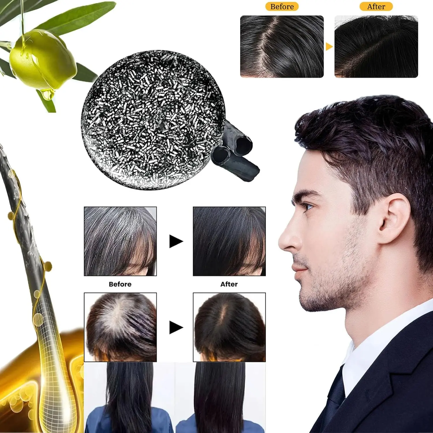 1/2/3PC Anti-Gray Hair Soap – Black Hair Dye Shampoo Bar for Men