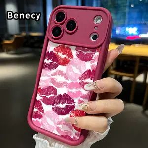Phone Case for iPhone 17 Pro Max 16 Plus 15 14 13 12 11 Air E Lipstick Kiss Print Anti-Scratch Shockproof TPU Bumper Drop-proof Cover