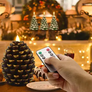 Flameless Candles with Timer, Battery Operated Flickering Wick Real Wax Pine Cone Candles for Holiday Indoor Decoration Christmas Birthday Gift