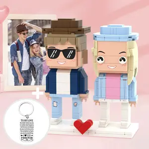 Customizable Gifts:Turn You into Brick Figure Fully Body 2 People Custom Brick Figures with KeyChain Set