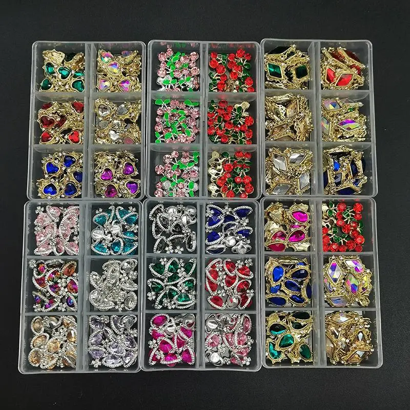 1Box 3D Nail Rhinestones Heart/Planet Nail Charms Jewelry Glass Luxe Nail Parts Diamond Crystal Nails Art Decoration Accessories
