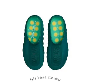 Deep Green EVA Streetwear Slides, Breathable Hollow-Out Non-Slip Slippers, Chunky Platform Casual Footwear