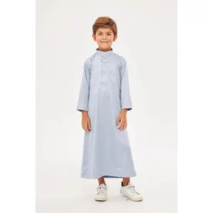 Malik Collar Thobe w/ Gold Buttons Boys - Light Gray