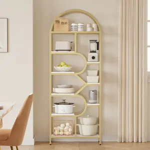 Modern 6-Tier Arched Metal Bookcase – 81.7" Tall Freestanding Bookshelf with Open Display Shelves, Large Storage Organizer for Office, Living Room, Bedroom – Easy Assembly