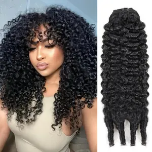 Curly Bundles Human Hair 3C4A Water Wave Quick Weave with Spiral Curly End 100% Unprocessed Kinky Curly Human Bundles in Hair Extensions Natural Black