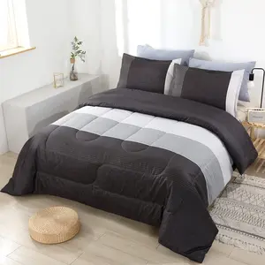 Full Comforter Set 3 count Bedding Set All Seasons Masculine Striped   Farmhouse Soft Cozy Bedroom for Elegant Men Teen Girls Boys Dark Gray and White