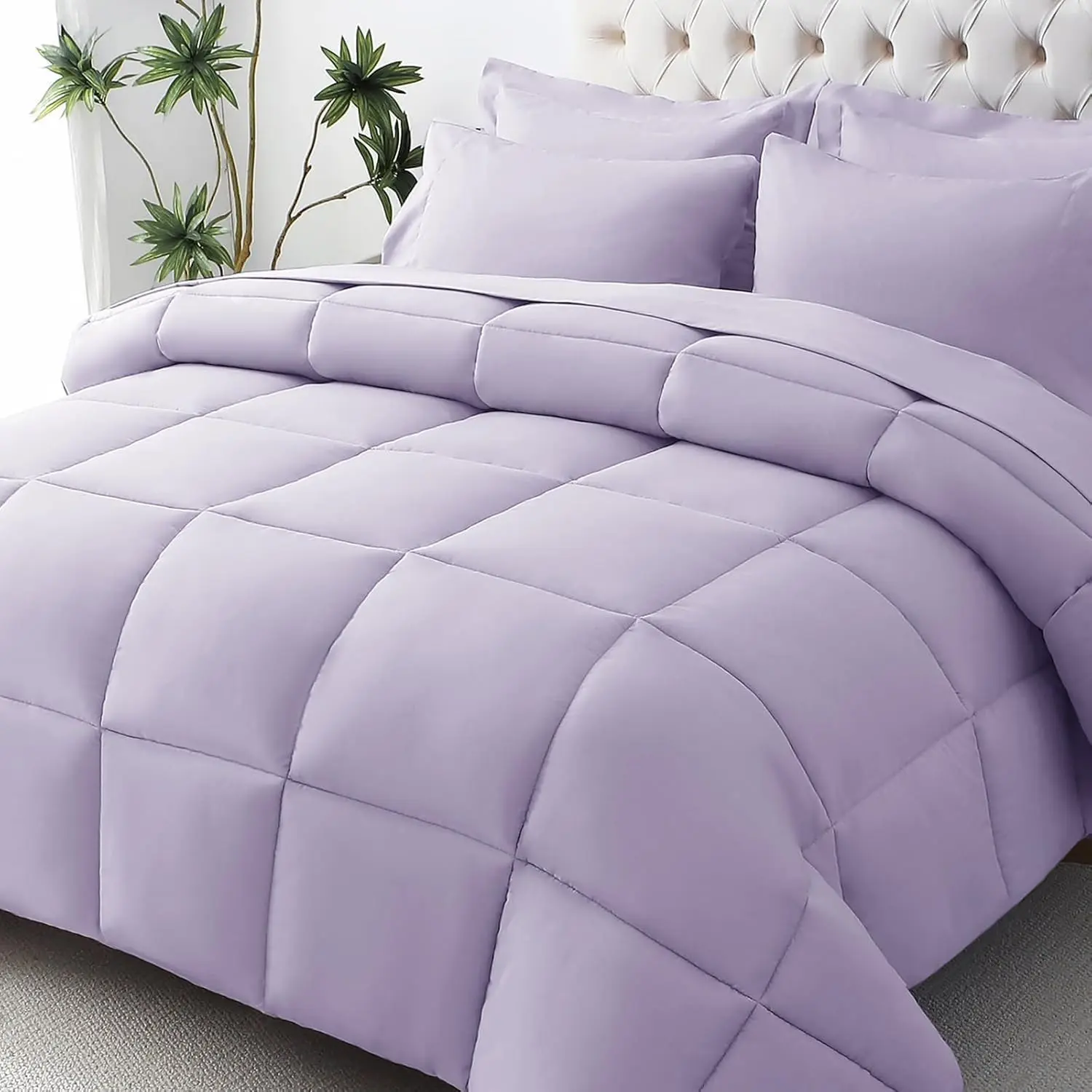 Queen Comforter, Ultra-a Bag Queen Size 7, Oeko-TEX Certified with Down Alternative Comforter,, Pillowcases  Shams, Lavender