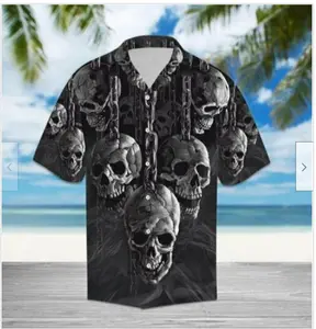 Chained Skull Hawaiian Shirt, Men's Button Down Shirt, Vintage Beach Hawaiian Shirts, Casual Tropical Short Sleeve, Button Down Shirt, Summer Beach Shirts