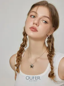 OUFER Hollow Stainless Steel Bubble Star Hand-Polished Pendant Necklace, Elegant Lightweight Water-Safe Unisex Star Accents Necklace for Daily Wear Fashion Costume Jewelry, Star Accents Necklaces