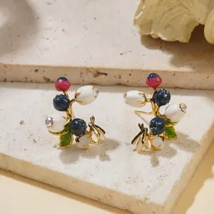 Kovonchy 2026 New Arrival: 18K Gold Plated Cute Bee and Fruit Earrings – Colorful Enamel Crystal Stud Earrings. Playful yet luxurious style, fashionable, minimalist, and trendy, perfect for everyday wear, summer holidays, and parties.