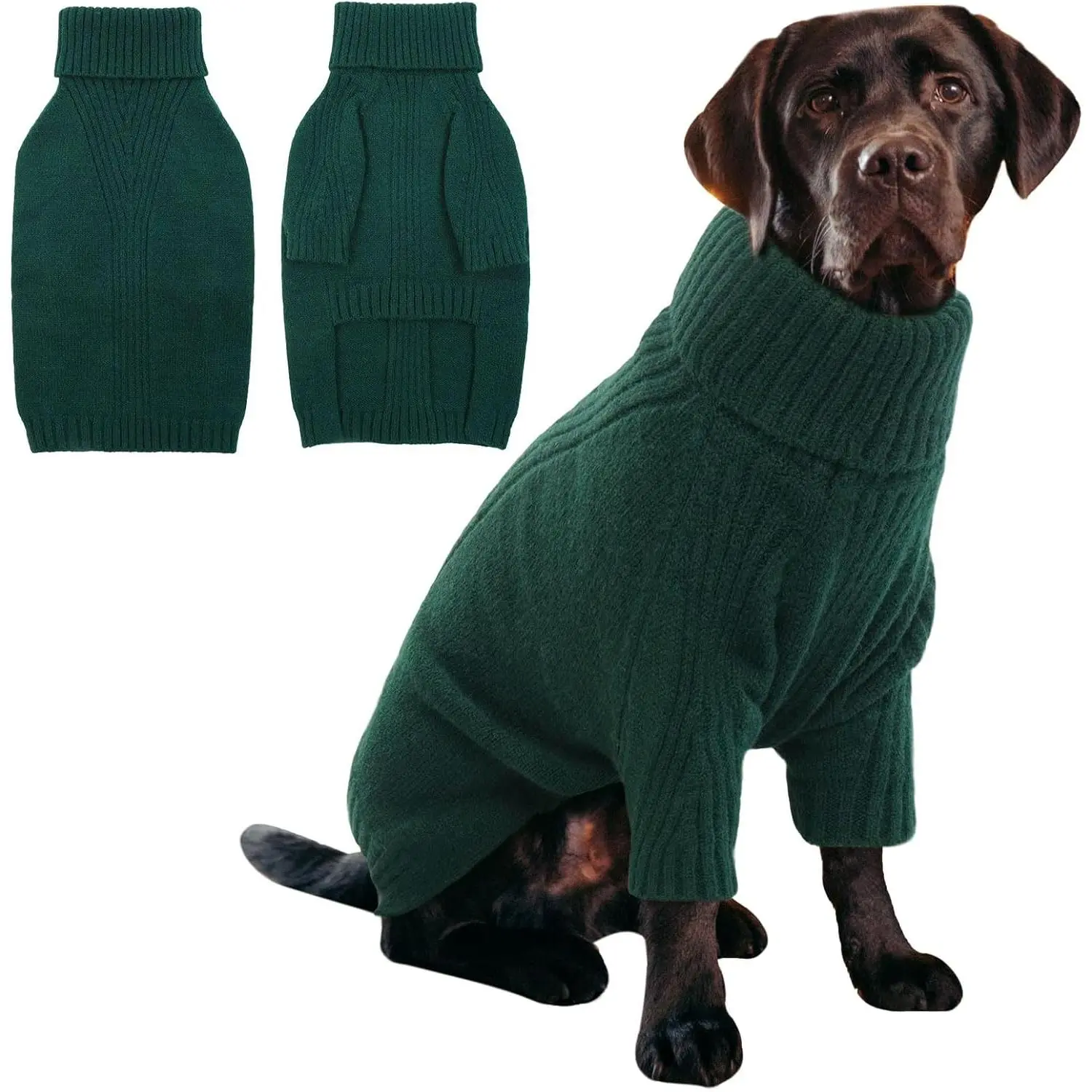 XXL Thermal Knit Big Dog Christmas Sweater Pet Turtleneck Doggy Sweatshirt for Extra Large Dogs Stretchy Cold Weather Outfit Pitbull Clothes (Green XXL)