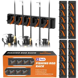 Fishing Rod Holder for Garage Wall, Vertical Fishing Pole Rack with TPE Soft Pads Wall Mounted Fishing Rod Storage Organizer, Gifts for Men, 4 PACK (Holds 20 Rods)