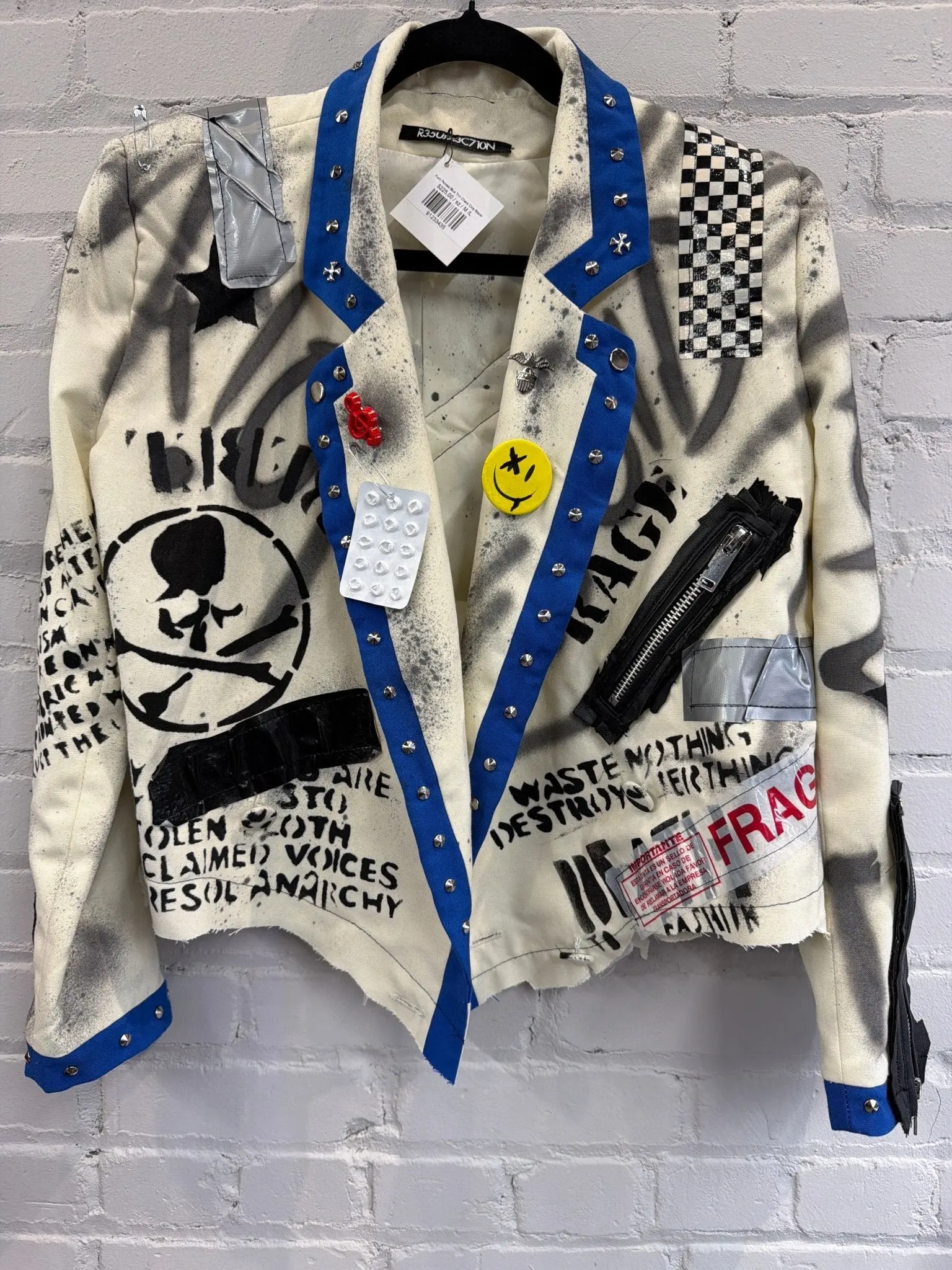 Punk Painted Blue Trim Chaos Crop Blazer