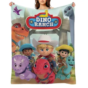 Dino-Ranch-Flannel Throw Blanket for Girls Boys- Ultra Soft, Anti-Shrink & Wrinkle-Resistant ,Quick-Dry, Machine Washable Cozy Throw ,Perfect Gift for Kids Adults A-27