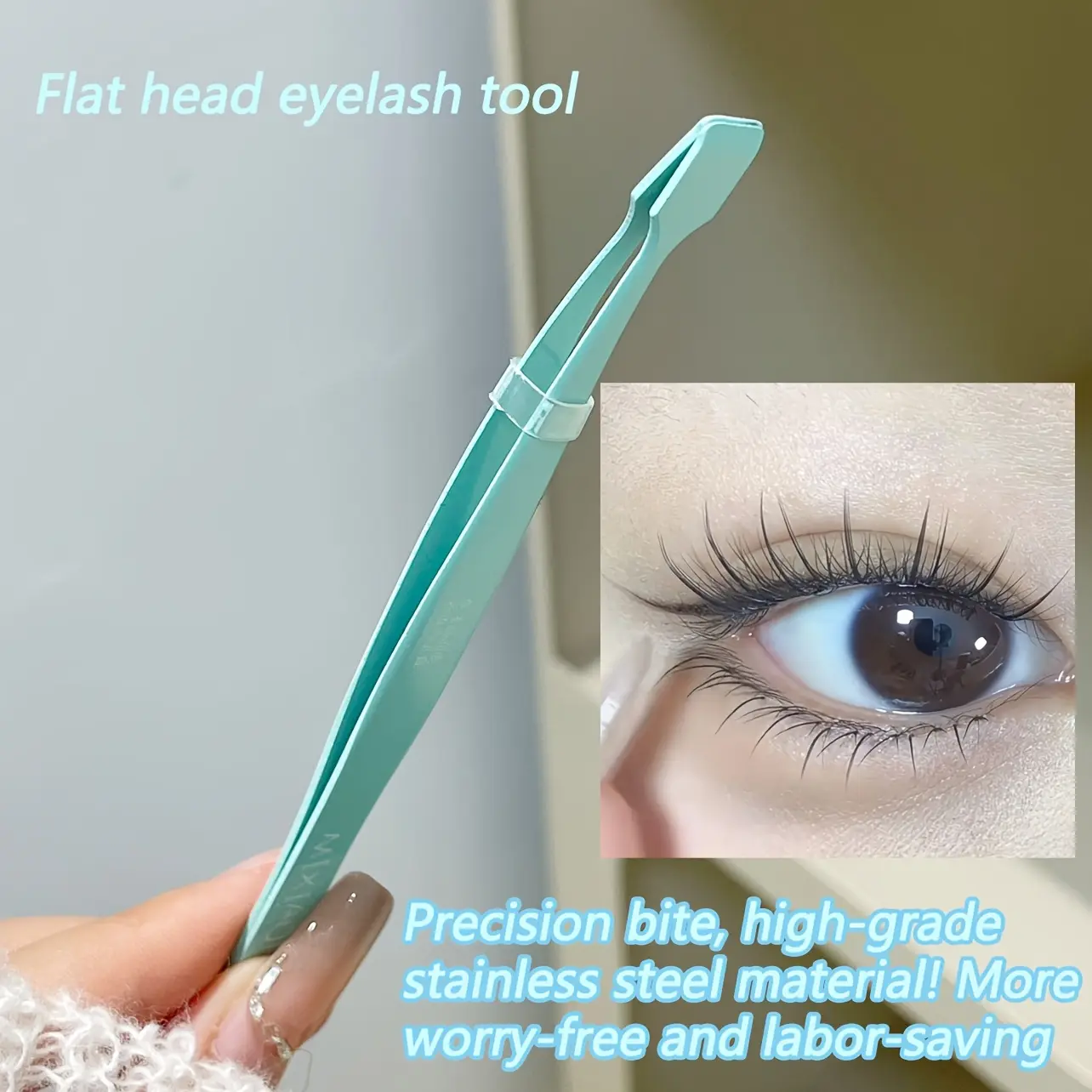 MIXIAOHE Flat eyelash tweezers, Eyelash extension tweezers for beginners, made of stainless steel, easier to grasp eyelashes, flat clamp design easy to use, makeup natural, easily stick on false eyelashes