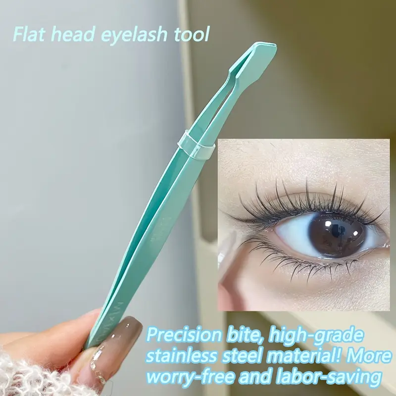 MIXIAOHE Flat eyelash tweezers, Eyelash extension tweezers for beginners, made of stainless steel, easier to grasp eyelashes, flat clamp design easy to use, makeup natural, easily stick on false eyelashes