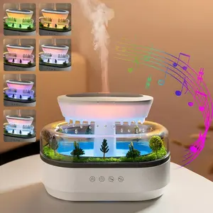 Miniature Landscape Raindrop Humidifier with 7-Color Ambient Light & Essential Oil Diffuser Simulates Raindrop White Noise for Sleep Relaxation Office Home Use ultrasonic  cool  mist fireplace flame diffuser ideal holiday gift cannon  balls jellyfish  aro