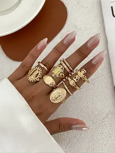Women's Alloy Ring Set, Geometric Rhinestone Jewelry, Party Style Stackable Finger Rings, All Season Fashion Accessories