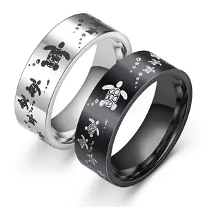 Couple's Cute Turtle Ring - Stainless Steel, Unique and Stylish, US Size 6-13, 8MM Width A Perfect Gifts For Lovers, Friends, Boyfriends, Girlfriends, Wife, Husband, Thanksgiving, Independence Day, Holloween, Black Friday, Chrisatmas and New Year    w19