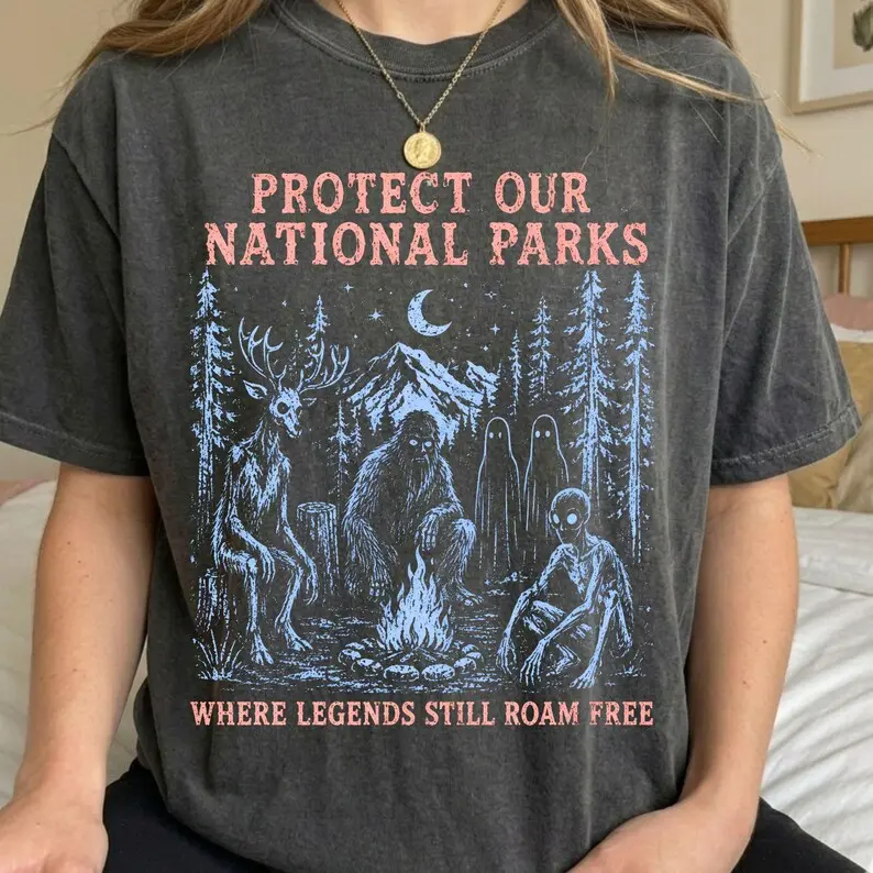 Comfort Colors Cryptid National Parks TShirt, 90s Protect Our Parks Tee, Vintage Camping Hiking Shirt, Wanderlust Fantasy Creatures Tee