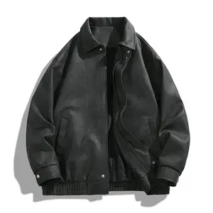 Vintage Faux Leather Jacket for Men, Oversized Straight Biker Bomber Zip Up Jacket, Streetwear Fashion Wind Breaker Casual Cowboy Pilot Barn Outerwear Fall Trend