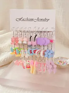 Trendy Sweet Cartoon Dangle Earrings Bulk, 30pcs Kawaii Bubble Tea Donut Star Cloud Unicorn Earrings, Y2K Daily Wear Jewelry for Women