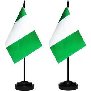 2 Pack Nigeria Desk Flag Set Small Mini Nigerian Table Office Desktop Flag With 12" Solid Black Pole and Black Base