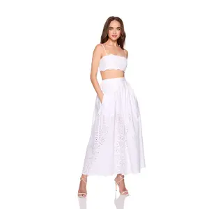 embroidered poplin skirt