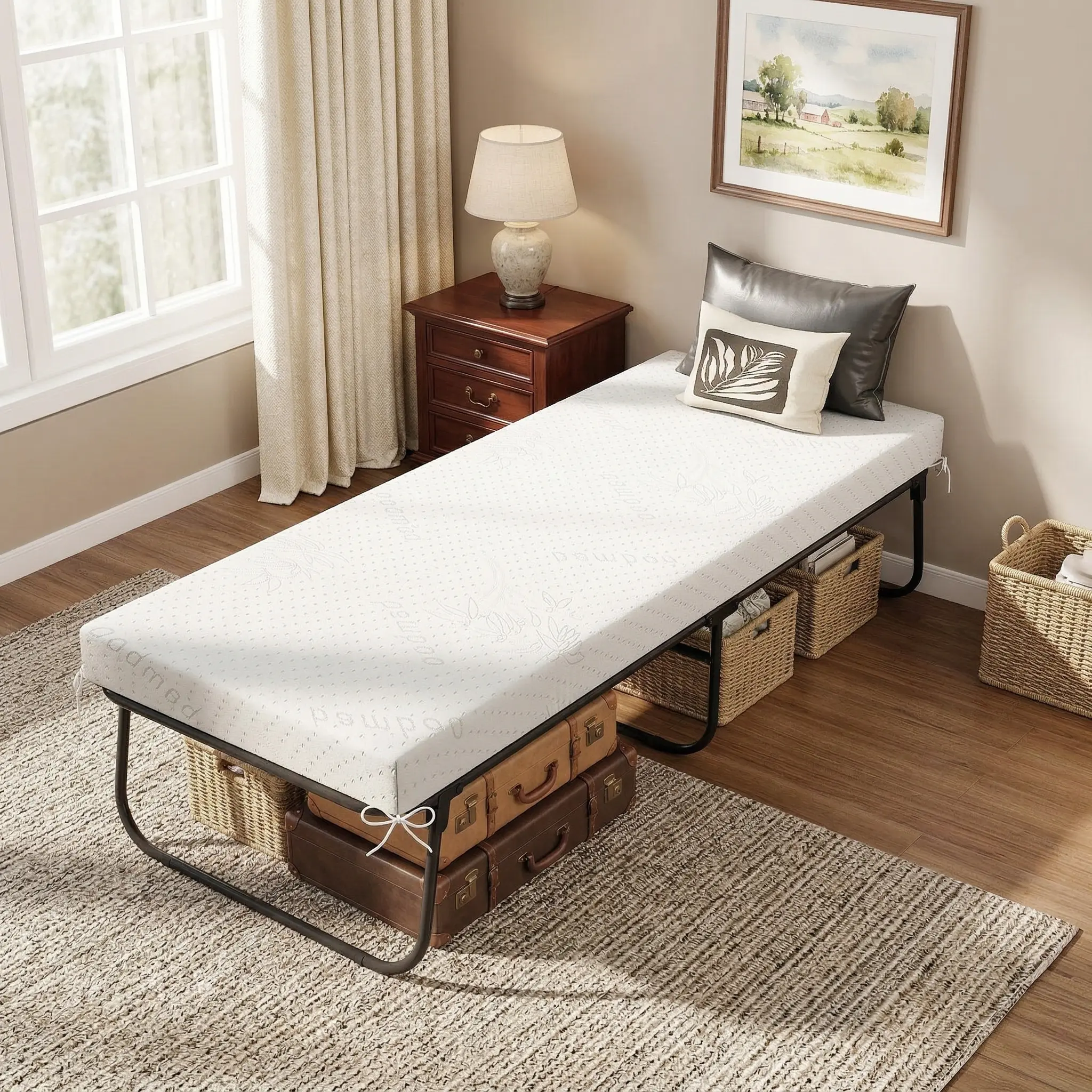 Spaco 75" x 31" Folding Bed with Memory Foam Mattress, Portable Foldable Cot Size Rollaway Guest Bed for Adults, Space Saving Extra Sleeping Bed