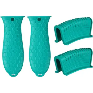 Lake Blue 4 Count Non-Slip Hot Handle Holder & Assist Grips for Cast Iron Skillets, Heat Resistant Handle Cover Sleeve for Frying Pans, Casserole, Cookware Handles