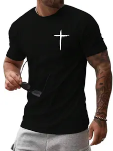 Floerns Men's Cross Print Short Sleeve T Shirt Crewneck Tee Shirts