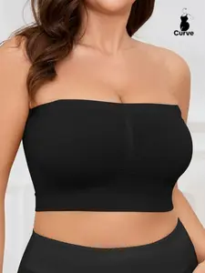 【Plus Size】 Solid Color Strapless Crop Tube Bra, Casual Comfortable Breathable Seamless Bra for Daily Wear, No Padding,Women's Lingerie for All Seasons