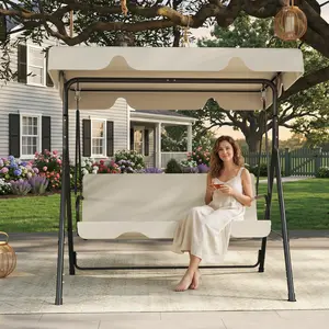 Outdoor Swing Chair - 3-Seat Patio Outdoor Loveseat Furniture with Adjustable Tilt Canopy, Washable Cushions, Rustproof Frame, Ideal for Backyard, Front Porch