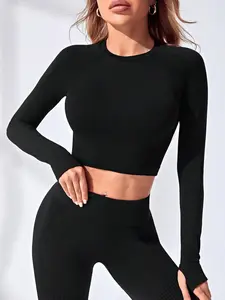 Women's Seamless Long Sleeve Yoga Top, Breathable Activewear for Active Lifestyle, Slim Fit Design Ideal for Sports & Fitness, Gym Tops, Athletic Yoga Tops