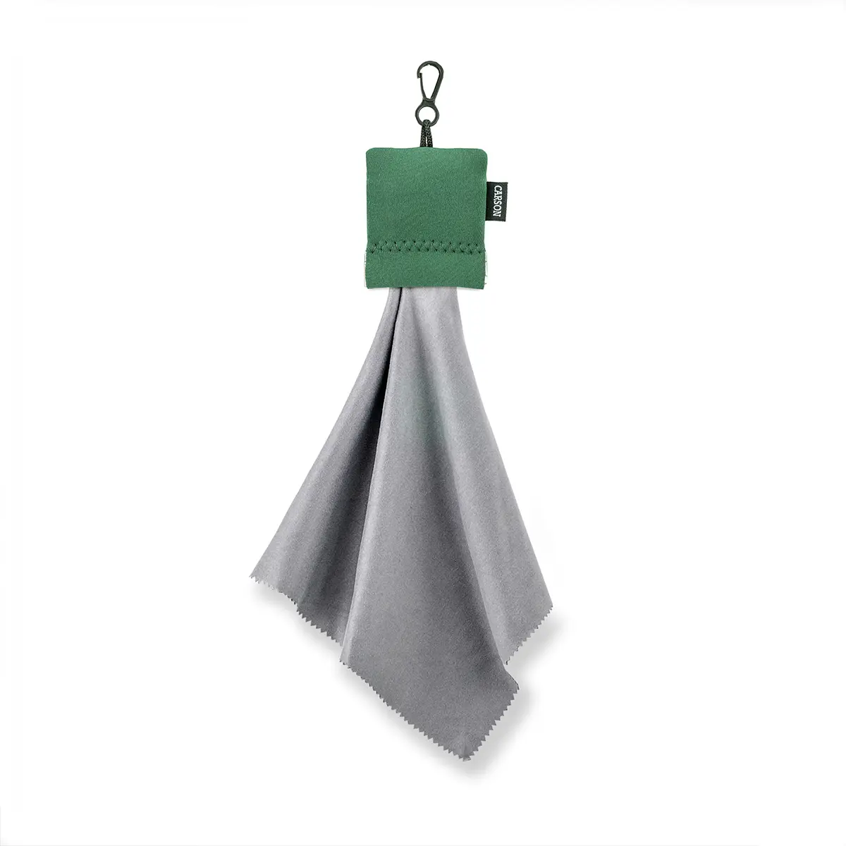 Carson Stuff-It Pro Handy Microfiber Cleaner Cloth (8x8in) - Portable, Durable, Streak-Free for Lenses, Smartphones, W/ Protective Pouch, Carabiner, Green