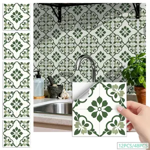 24pcs Bohemian Tile Stickers, 15x15 Cm Waterproof Removable PVC Wall Decals, Kitchen Bathroom Bedroom Office Decor