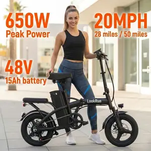 LOOKRUN G11 Electric Folding Bicycle 600W Motor 48V 10AH Battery 30 Miles Range Dual Seat Urban Commuter Bike Foldable Off-Road Fat Tire f12