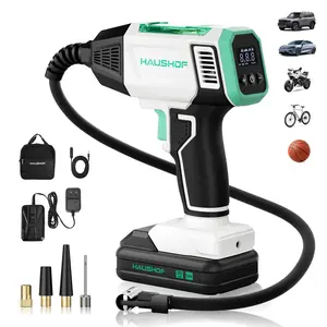 HAUSHOF Tire Inflator Portable Air Compressor, 150 PSI Cordless Air Pump with Digital Pressure Gauge, 20V Rechargeable Battery & 12V DC Power, Auto Shut-Off for Cars, Motorcycles, Bikes