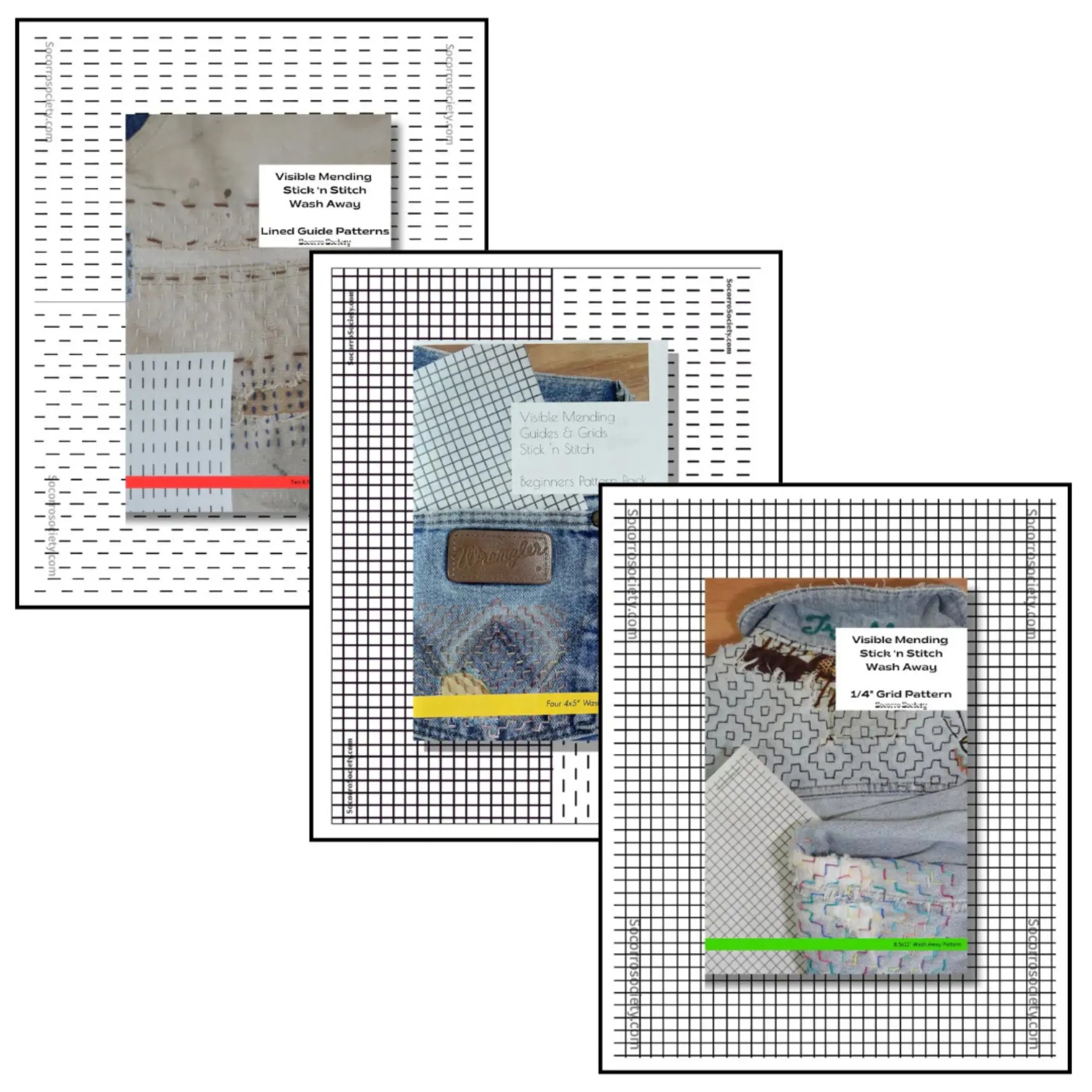 Socorro Society Beginners' Sewing Craft Kit - Guides & Grids Bundle for Textiles & Visible Mending