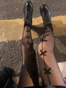 Women's Bow Decor Fishnet Tights, Hollow Out Pantyhose for Ladies, Black Sheer Mesh Stockings for Costume Dance Party, Women's Socks & Hosiery, Fit