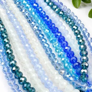 Beautiful Blues 8mm Faceted Glass Rondelle Beads | High Quality Blue Mix Crystal Bead Strand | 15 Inch Jewelry Making Strand