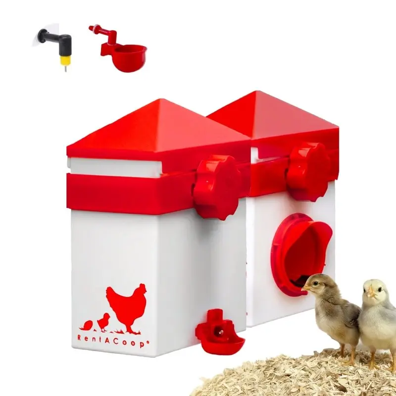 RentACoop 2.5 Pound Chick2Chicken Medium Port Feeder and 64 Ounce (2 Liter) Drinker Set for Chicks, Chickens, Quail, and Other Small Birds