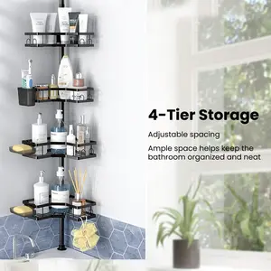 2026 New Creative Mobile Bathroom Shower Rack, Bathroom Organizer Supplies, Four-Tier Corner Storage Shelf, Soap Holder Toothbrush Holder, No Drilling Adjustable