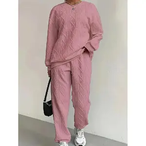 Women's Letter Patch round-Neck Sweater and Sports Pants Two-Piece Set