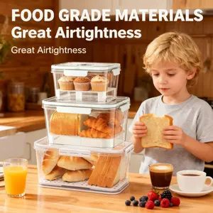Bread Box with Time Recording Dial Airtight Storage Container for Homemade Bread Toast Loaf Cookies Transparent BPA Free Food Grade Plastic with Detachable Drain Board TikTokShopBlackFriday